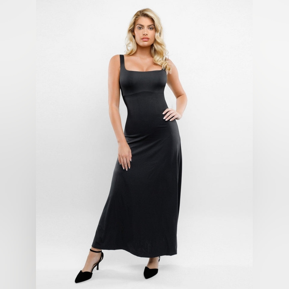 Popilush Built-In Shapewear Square Neck Sleeveless Maxi Dress